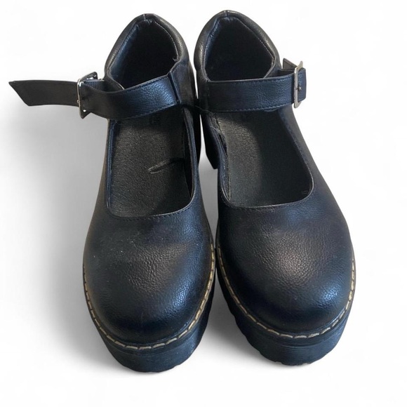 Black Mary Jane Chunky Heel Shoes - Picture 3 of 4